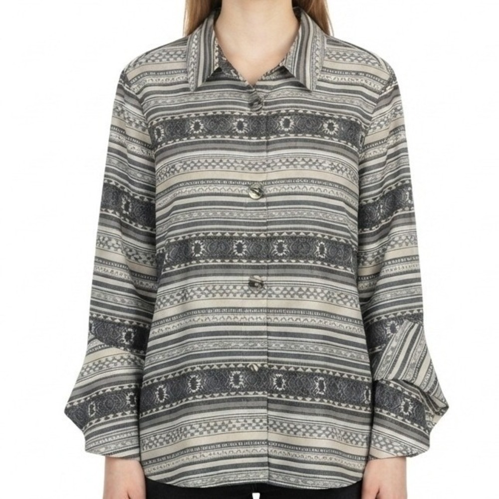 Sharon Young Button Front Jacket Womens XL Gray Southwestern Geometric Boho